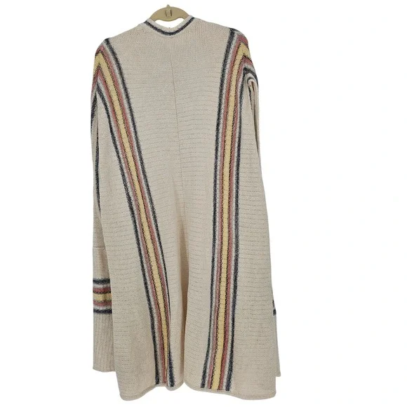 Free People Deck Chair Knit Sweater Kimono Cardi Top M L Cream Stripe Coastal - Picture 3 of 10